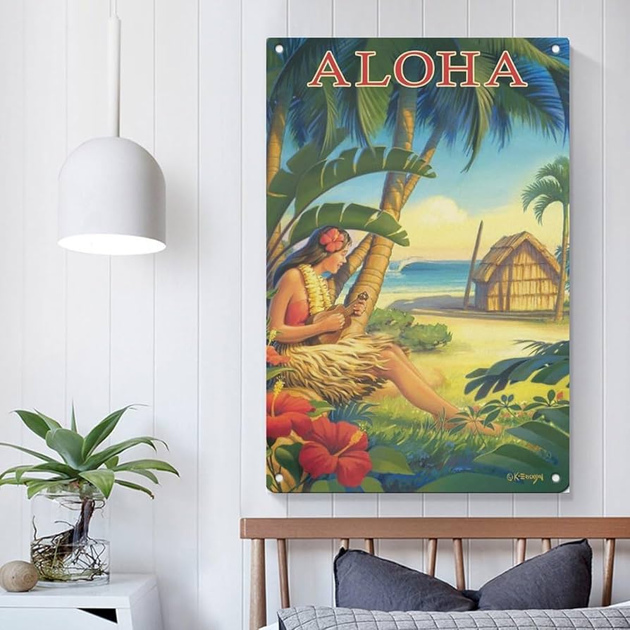 ヴィンテージ　ハワイ　Hawaii土産　絵画　ウクレレ　フラ アロハ・ウクレレの絵 | ハワイアン雑貨通販ホノルルマート