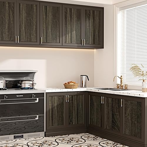 Miniatura 5 de Papel tapiz de madera rústica para despegar y pegar, papel de contacto con aspecto de madera marrón para encimeras, papel tapiz de grano de madera