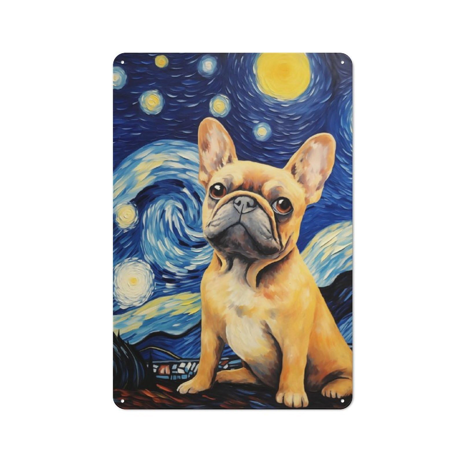 Junmoney French Bulldog For Café Or Restaurant, Vintage Tin Wall Plaque 30X20cm, New Home Wall Decor For Café Owners And Decorators