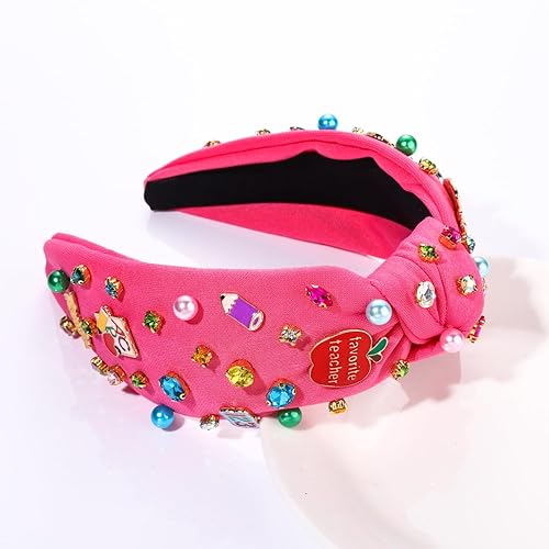 Vista 34 de Diadema para profesora, diadema anudada con perlas de cristal para mujer, lindo libro, para enseñar, adornado con nudo superior, regalos