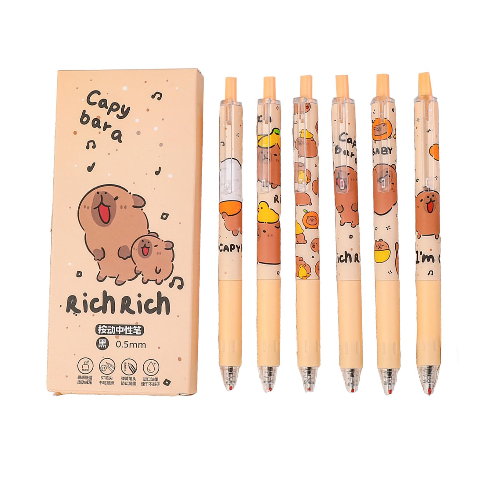 6 Pcs Capybara Cartoon Gel Pens 0 5mm Capybara Ink Pen Blck Ink Quick Drying Smooth Writing Capybara