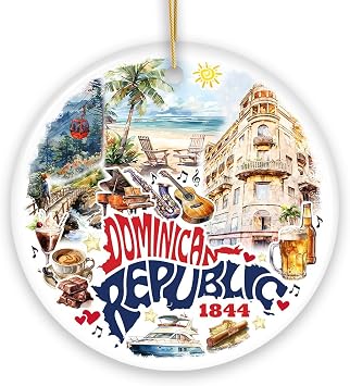 Artistic Dominican Republic Handcrafted Ceramic Ornament, Cultural and Tropical Caribbean Souvenir Gift and Christmas Tree Decor