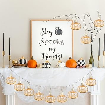 YiYa 12 Pcs Fall Pumpkin Ornaments Glass Pumpkin Hanging Ornaments for Tree Thanksgiving Tree Ornament Set for Autumn Thanksgiving Halloween Xmas Home Decoration