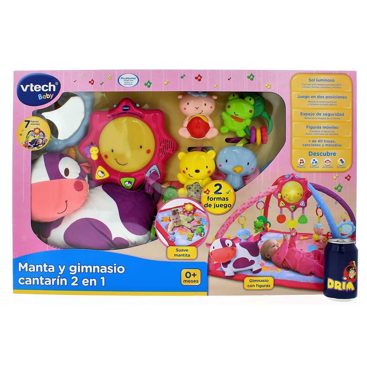 VTech Mantita de Juego cantarín 2 en 1, Manta y Gimnasio de Aprendizaje para bebé con más de 40 Canciones, Frases y melodías, Panel extraíble, Color Rosa (80-146457)