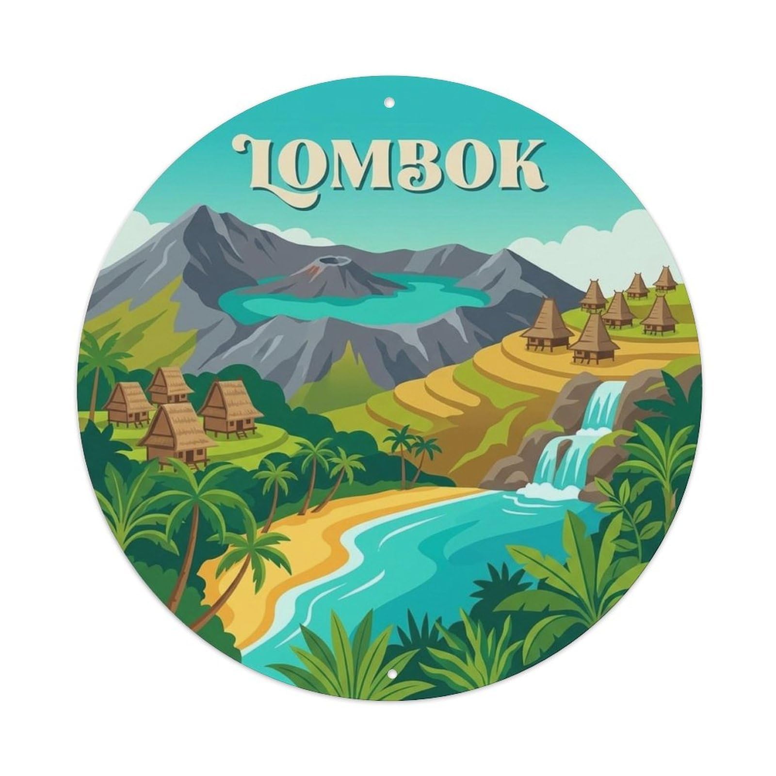 Lombok Indonesia Retro Travel Destination Landmark Metal Tin Sign
