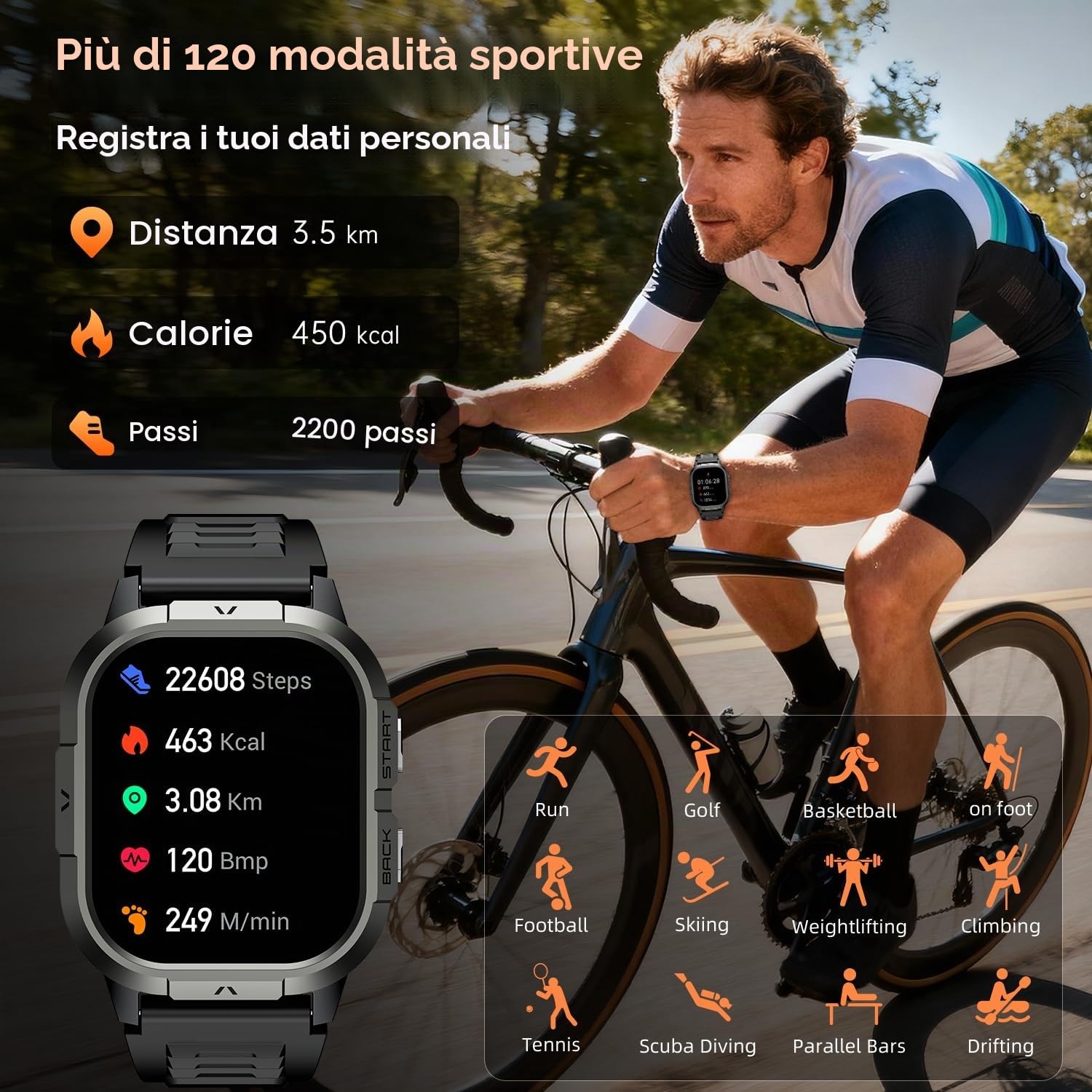 Smartwatch Uomo Donna Orologio Militare Digitale: Chiamate Bluetooth Smart Watch Contapassi Orologi Fitness Watch Sportive Cardiofrequenzimetro da Polso Impermeabile Notifiche Whatsapp per Android iOS