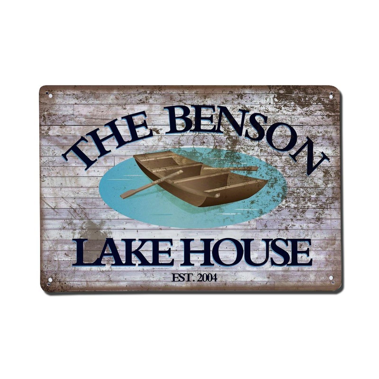 Boat On Water Background Metal Tin Sign Plaque