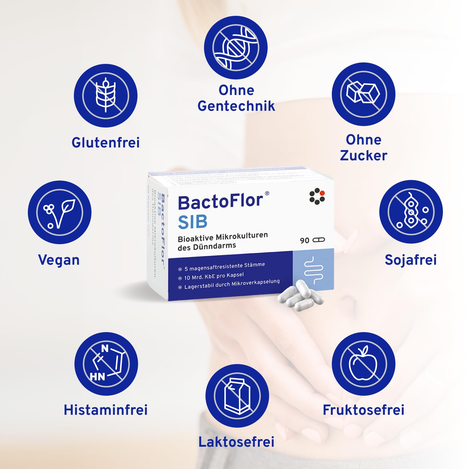BactoFlor® SIB - Probiotika für den Dünndarm (90 Kapseln) - 4 Darmbakterien der Darmflora mit Saccharomyces boulardii & Milchsäurebakterien - 900 Mrd. KBE je Packung - laktosefrei & glutenfrei