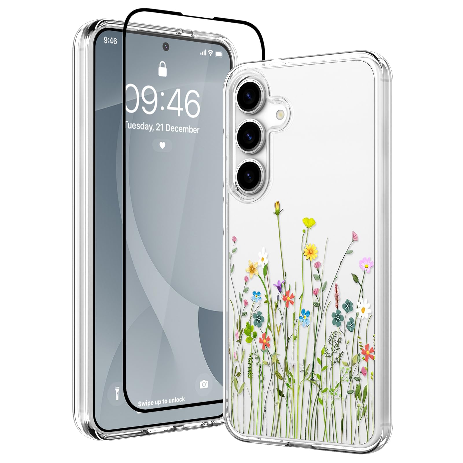 OOK for Samsung Galaxy S25 Plus Case Wild Flowers Floral Clear Design with Full Camera Lens Military-Grade Protected, Wild Flower (6.7")
