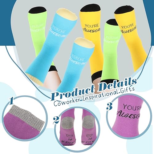 Miniatura 4 de 12 pares de calcetines de regalo de agradecimiento "You' Re Awesome novedoso", calcetines inspiradores divertidos para hombres, mujeres, empleados,