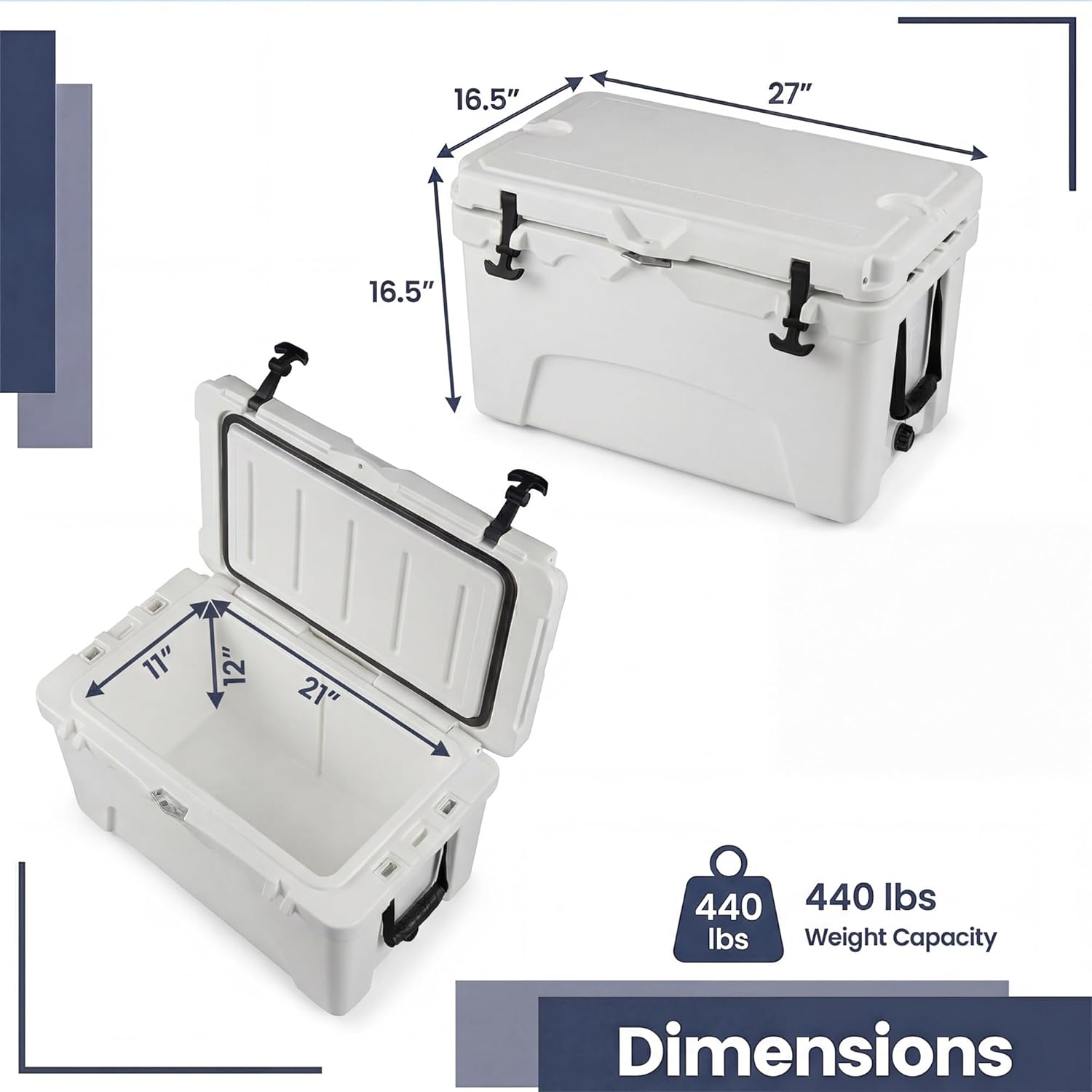 COSTWAY Portable Insulated Hard Cooler – Keeps Ice Up to 6 Days, Heavy-Duty Outdoor Ice Chest with Cup Holders, Built-in Fish Ruler & Bottle Opener for Camping, Fishing, Beach, Tailgating