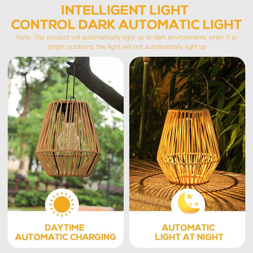 Lanterna Solare per Esterni, 2 Pezzi Lanterna Solare Rattan, LanternaSolare da Esterno Rattan, IP65 Impermeabile Lanterna SolareEsterno per balcone, terrazza, decorazione del Giardino