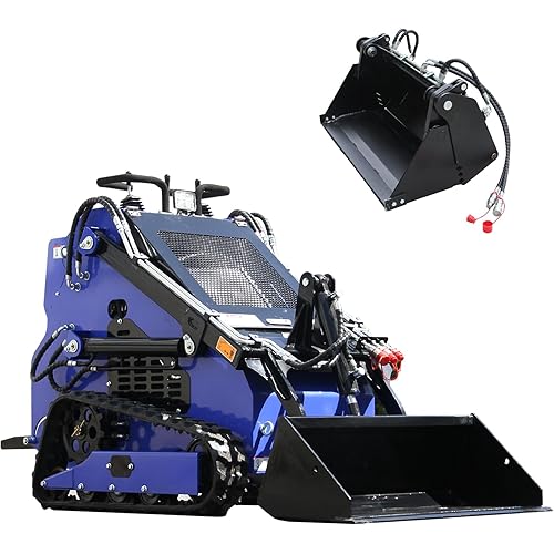 Stand-On Mini Skid Steer Loader Crawler Compact 22 HP Gasoline Engine,W/Bucket,R,adiatorAttachment,Industrial Tracked Machine for Landscaping, Farming (Machine +4IN1-BUCKET)