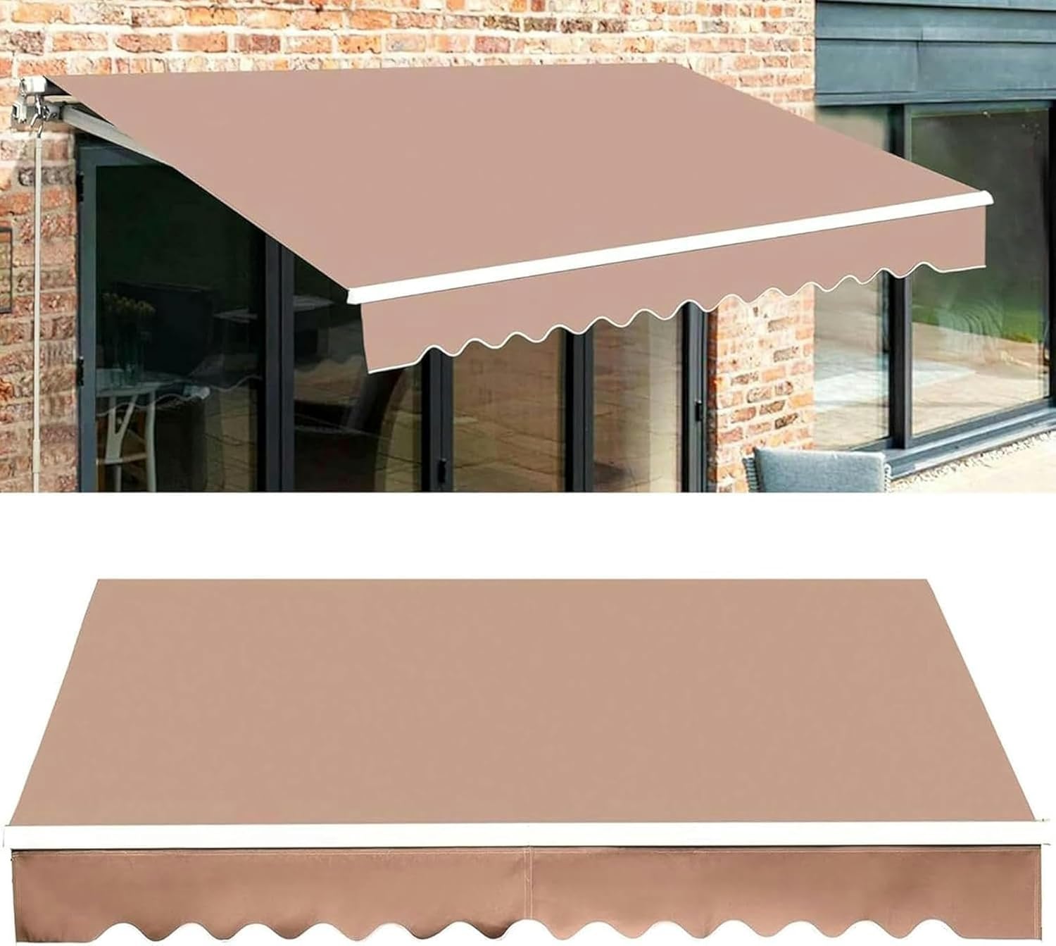 Awnings for Patio Manual Retractable Garden Patio Awning Replacement Fabric with Valance Polyester Canopy Top Cover Sun Shade Shelter Cloth,Without Frame (Fabric Only)