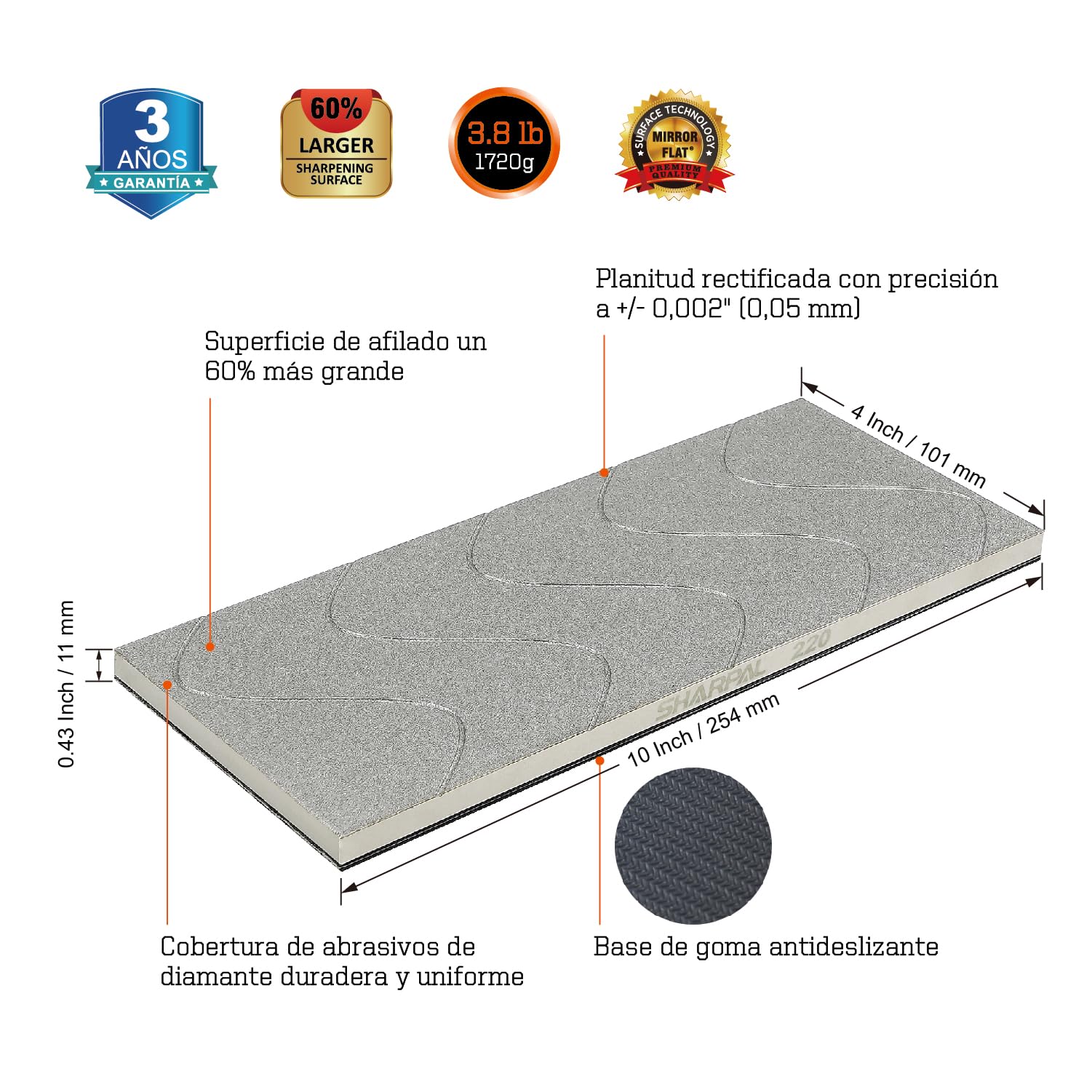 SHARPAL 145H Plato Diamantado, Aplanador de Piedras de Afilar, Extra Grueso 220 Granos para Afilar y Aplanar Piedras Gruesas, Fijar y Re-nivelar cualquier Piedra de Afilar
