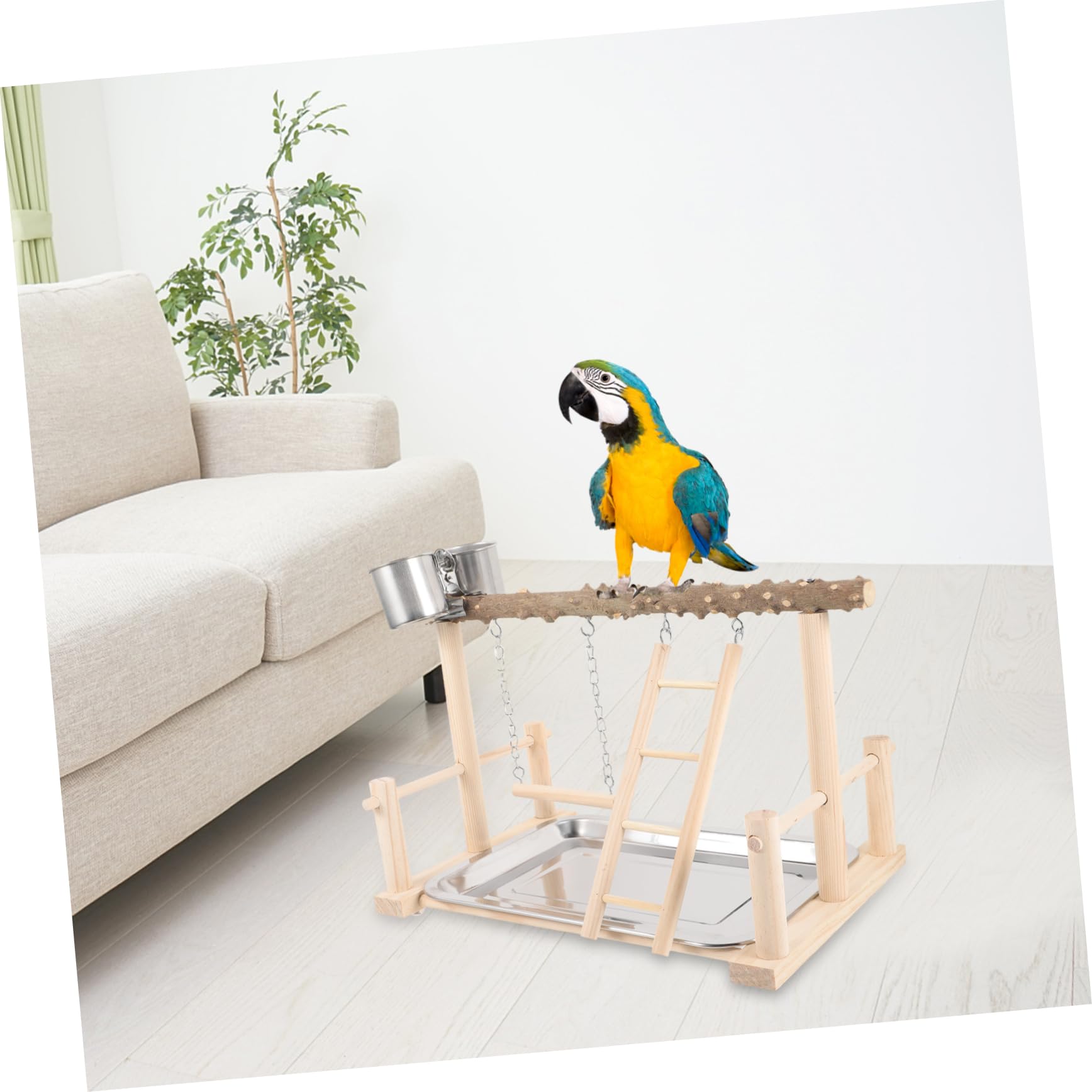 HANABASS de Juego para Loros de Madera de Flores, Soporte Plataforma Estable, Escalera Interactiva, Base Sólida para Entrenamiento y Entretenimiento de Pájaros Pequeños