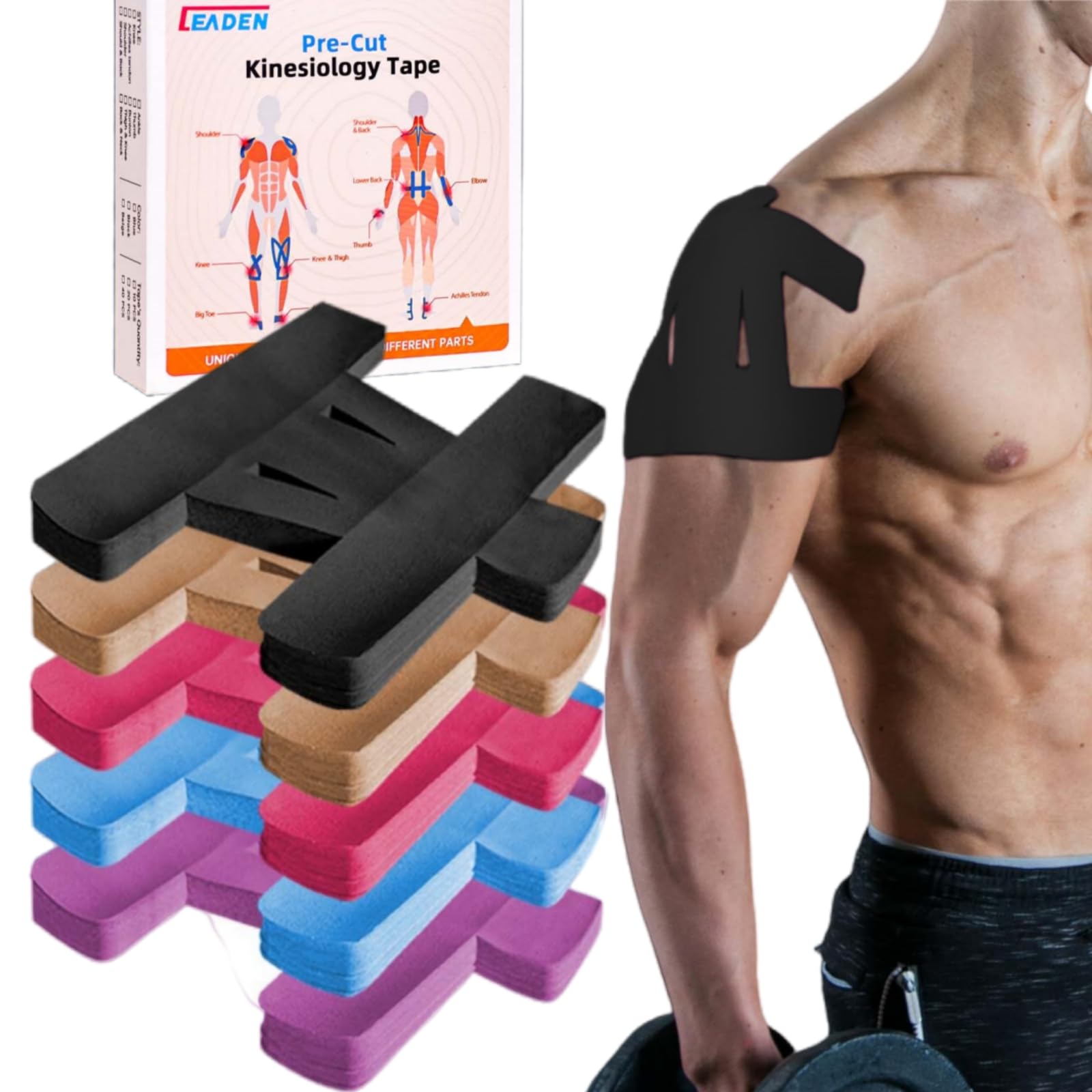 IEADEN Precut Kinesiology Tape for Shoulder 10 Pcs - Shoulder Support Stability Shoulder Pain Relief Athletic Tape -