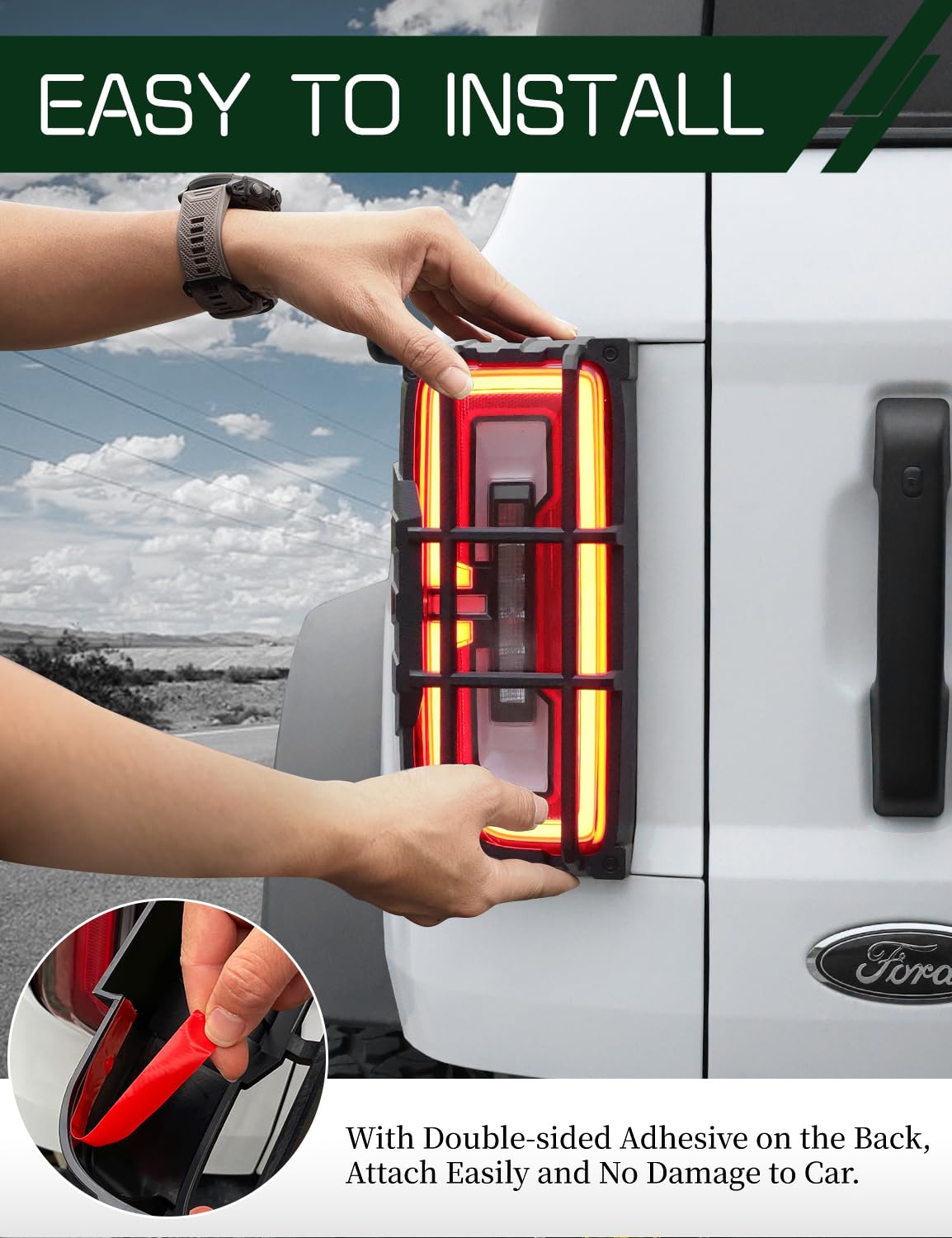 JROAD Bronco Rücklichtschutz, Rücklichtabdeckung, kompatibel mit Ford Bronco 2021, 2022, 2023, Außenzubehör (Nicht passend für Bronco Sport)
