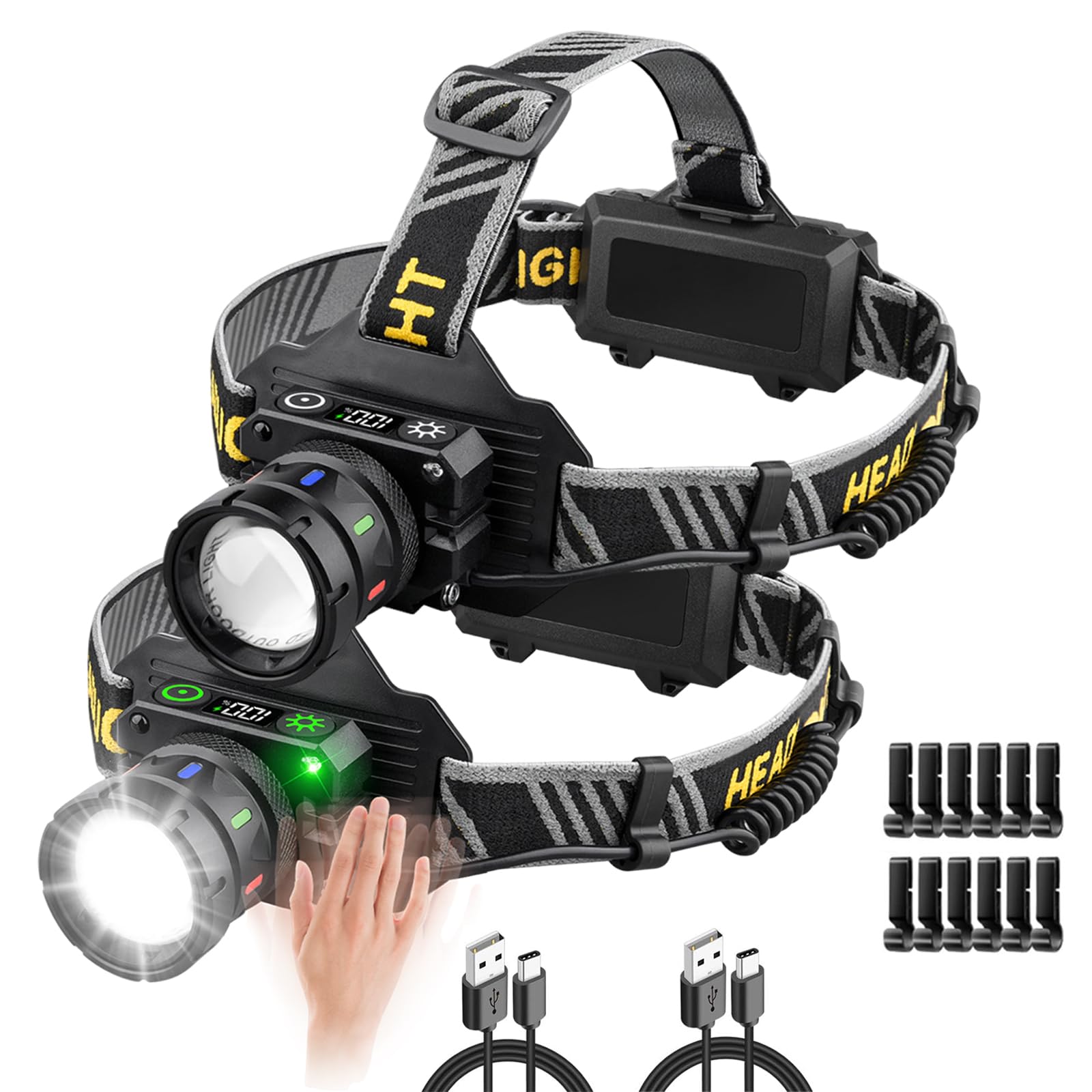 LED Headlamp Rechargeable 5000 High Lumen: 7000mAh Super Bright Head lamp w/Motion Sensor…