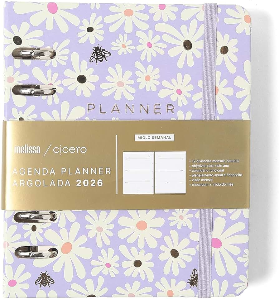 AGENDA PLANNER ARGOLADO 2026 MELISSA SEMANAL A6 MINI BLOOMY