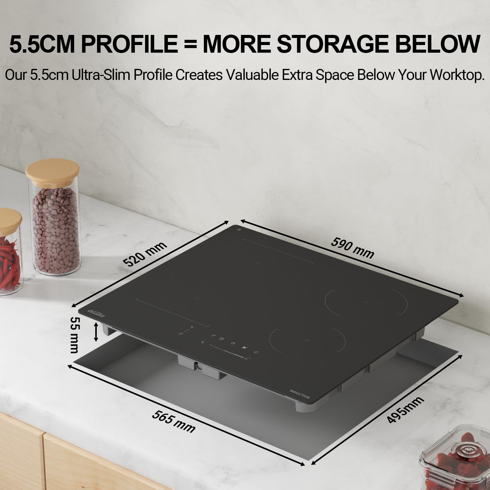 COVERCOOK Induction Hob, 59cm Electric Cooktop, Built-in Hot Plates with Bridge Zone, 7000W, 240V, Matte Glass, Scratch-resistant, Pause and Keep Warm Function - 3