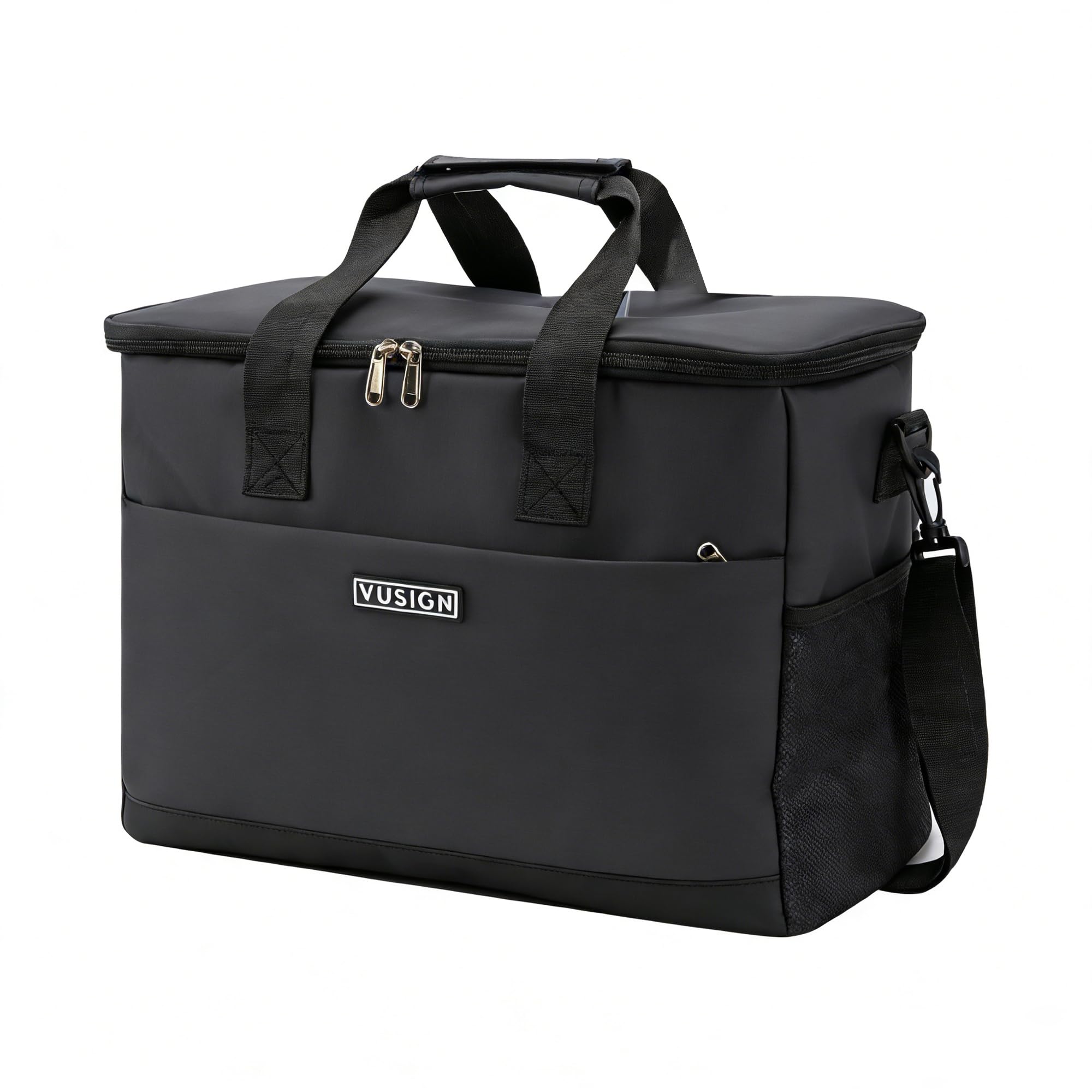VUSIGN Large Insulated Lunch Bag 30L, Foldable Cool Bag with Shoulder Strap, Waterproof Soft Cooler for Camping, BBQ, Beach & Fishing, Reusable Large Lunch Bag (Black)
