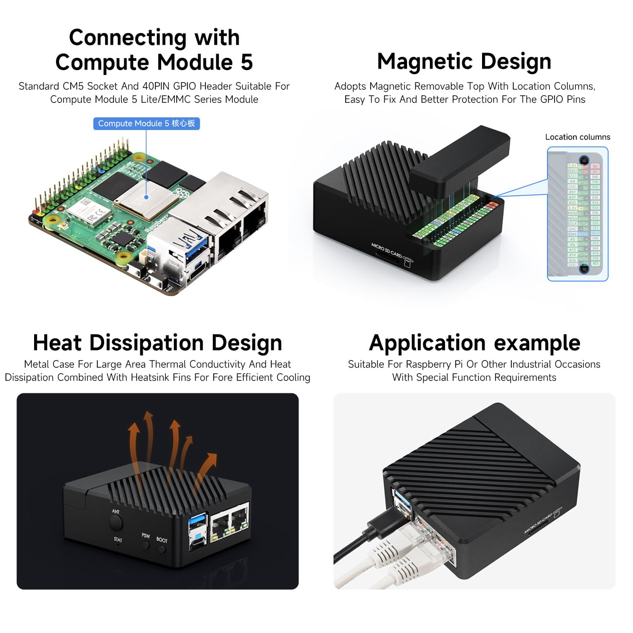 Waveshare Dual Gigabit Ethernet 5G/4G Mini-Computer Compatible with Raspberry  Pi Compute Module 4 (NOT