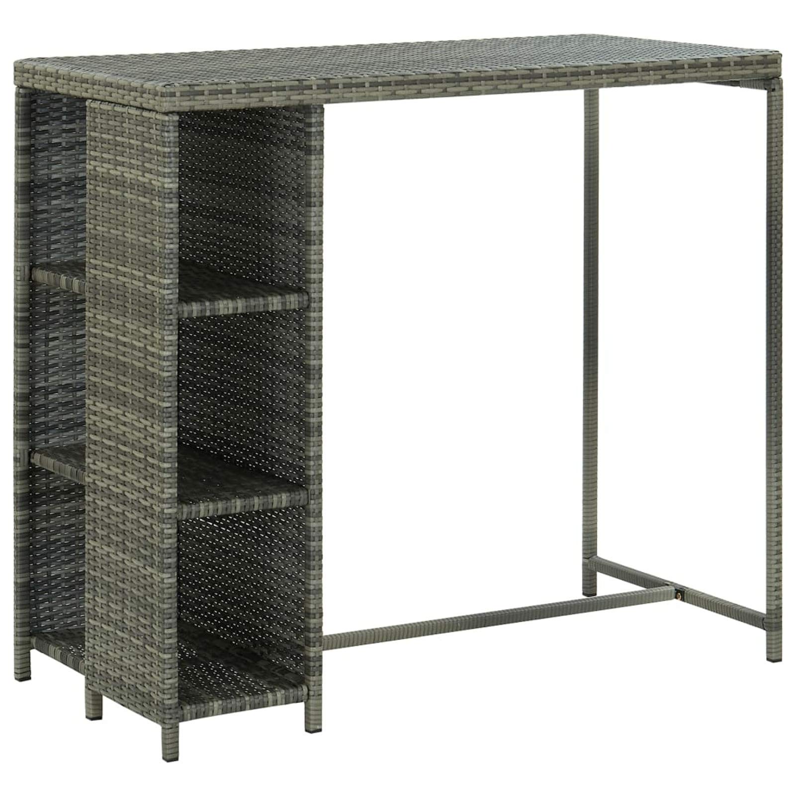 Festnight Juego de Bar de Mimbre para Exteriores de 5 Piezas, Mesas Altas y 4 Taburetes con Cojines, Muebles de Bar Jardín Exterior, Mesa con Tapa Lisa y Estante de Almacenamiento Gris#3