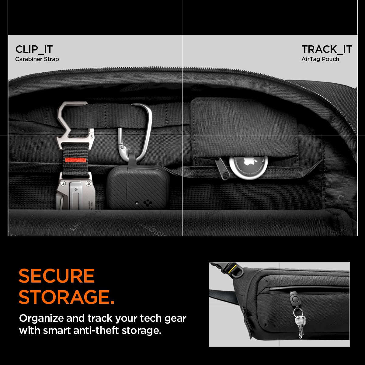 Spigen Life Klasden Sac de Poitrine Waist Bag Étanche pour Hommes et Femmes - Noir