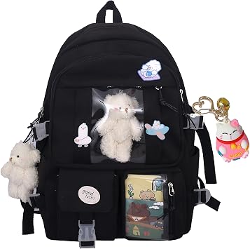 Kawaii Backpack with Pin and Pendant,Cute Aesthetic Backpack ,Outdoor Sports Leisure Bag for Girls and Boys pink,one size