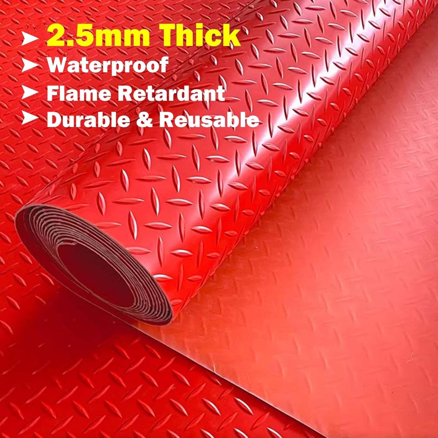 Amazon.co.jp: ゴムマット ガレージ フローリング ロール マット、 コイングリップ テクスチャ ゴム フロア マット、  お手入れが簡単なゴム ロール 2 フィート 7 フィート 11 フィート 15 フィート、 カット可能な DIY 駐車場保護マット(Red,0.6 x  3.4m/2 ... レッド ...