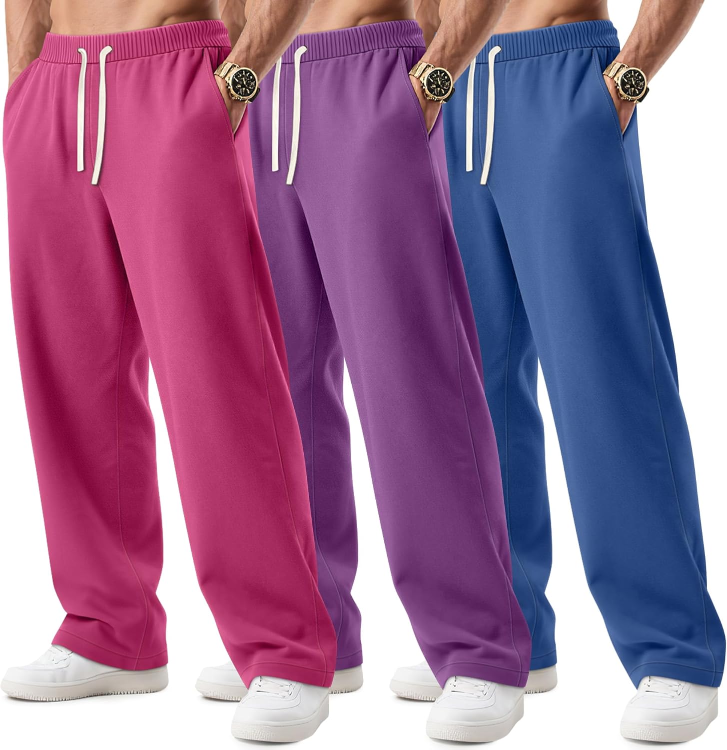 3 Pack Big and Tall Men's Sweatpants Open Bottom Athletic Pants Drawstring Elastic Waist with Pockets