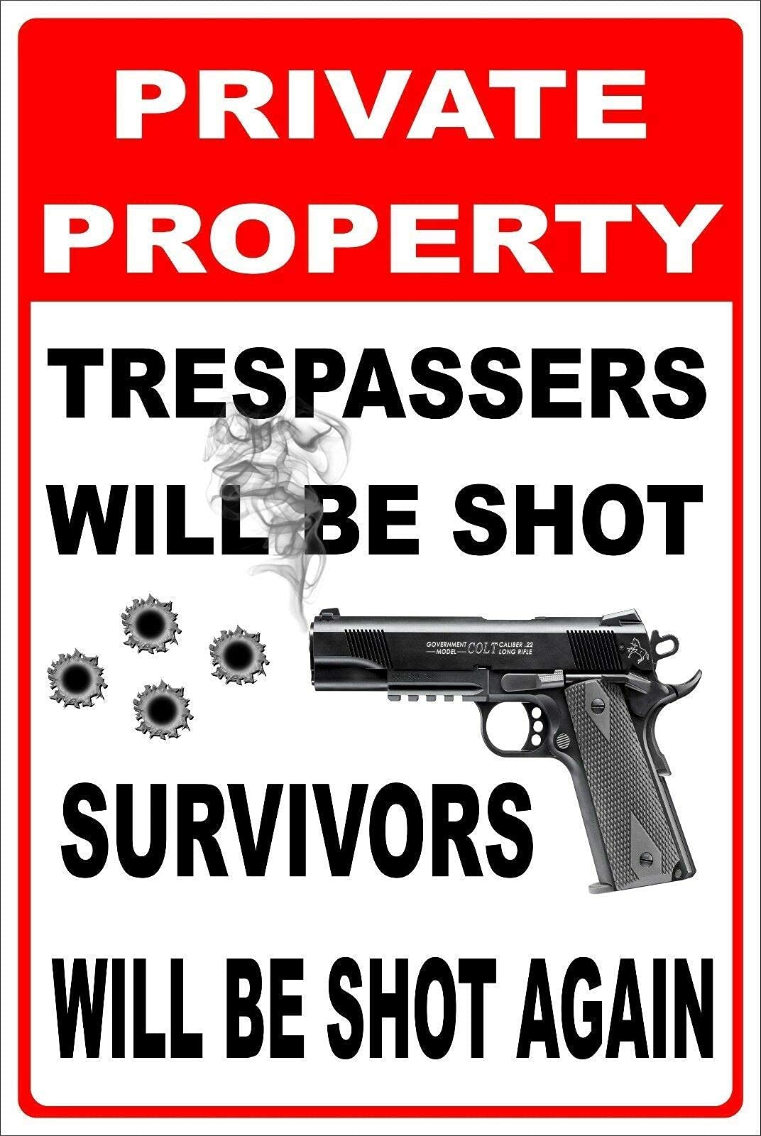 rayprint Metal Sign Decor Private Property Trespassers Will Be Shot Funny Tin Aluminum Sign Metal Poster Home Decoration Living Room Porch Bathroom Tin Signs Wall Decor 12x16 Inch