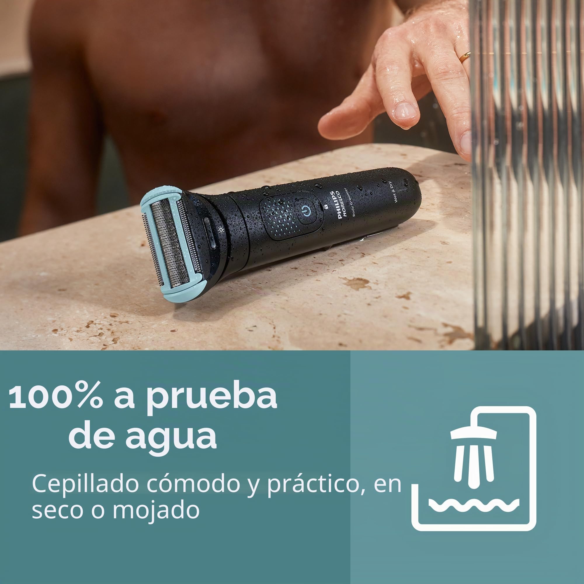 Philips Norelco Body Groomer Serie 7000, peluquero de cuerpo entero para hombre, cabezal flexible 2D que sigue el contorno, sistema de afeitado de triple protección y recortador de pelo corporal