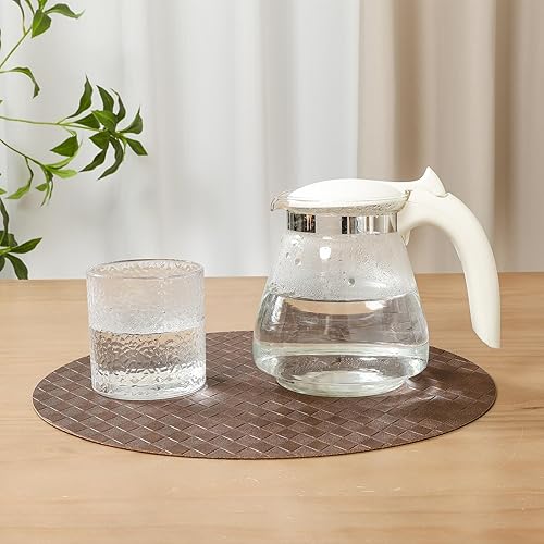 Miniatura 7 de SHACOS Juego de 6 manteles individuales redondos con posavasos, lavables, a prueba de fugas, de piel sintética, de 13 pulgadas, de vinilo sintético,