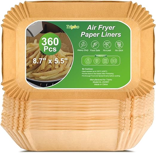 360 Pcs 8.7" x 5.5" Unbleached Heavy Duty Air Fryer Paper Liners Disposable, Non-Stick & Non-Leak Parchment Paper Liners for Airfryer Basket, Deep Fryer Parts & Accessories