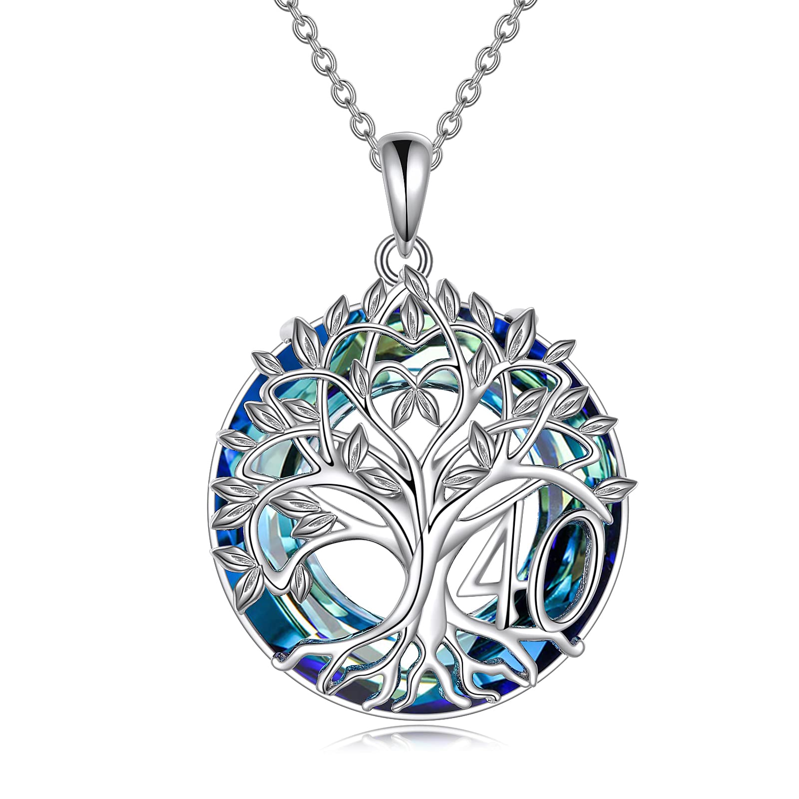 Tree of Life Necklace with Blue Crystal