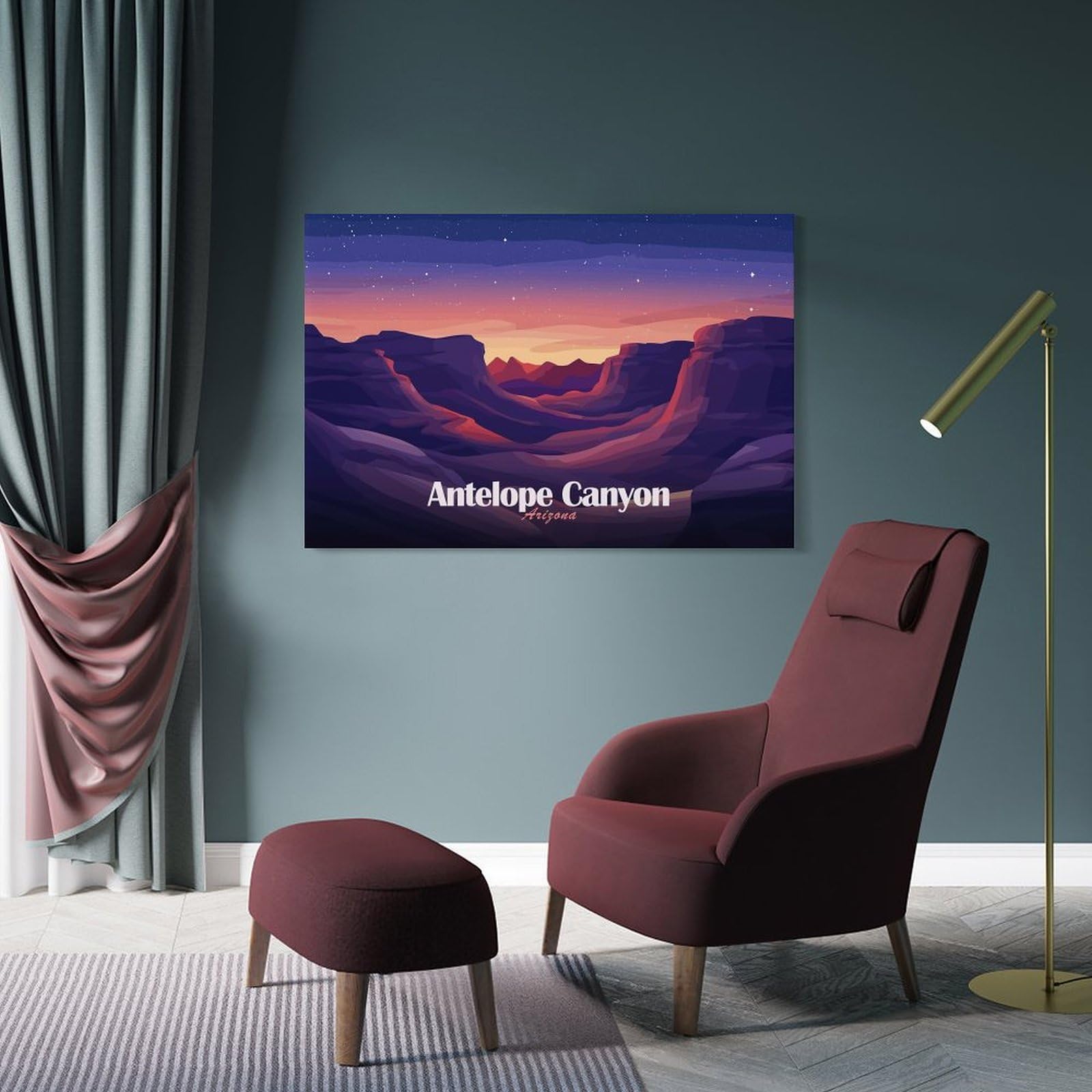 Junmoney Antelope Canyon Arizona Landscape Illustration Canvas Wall Picture, 24x36inch(60x90cm), for Wall Displays, Bedrooms Or Room Updates, Wall Decor Suited to Curated Displays