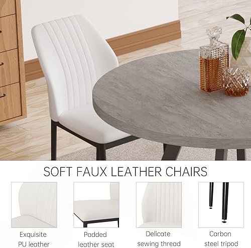 Miniatura 5 de Mesa de comedor redonda de 34.6 pulgadas y sillas para 4, juego de mesa redonda moderna de mediados de siglo, ahorro de espacio para apartamento