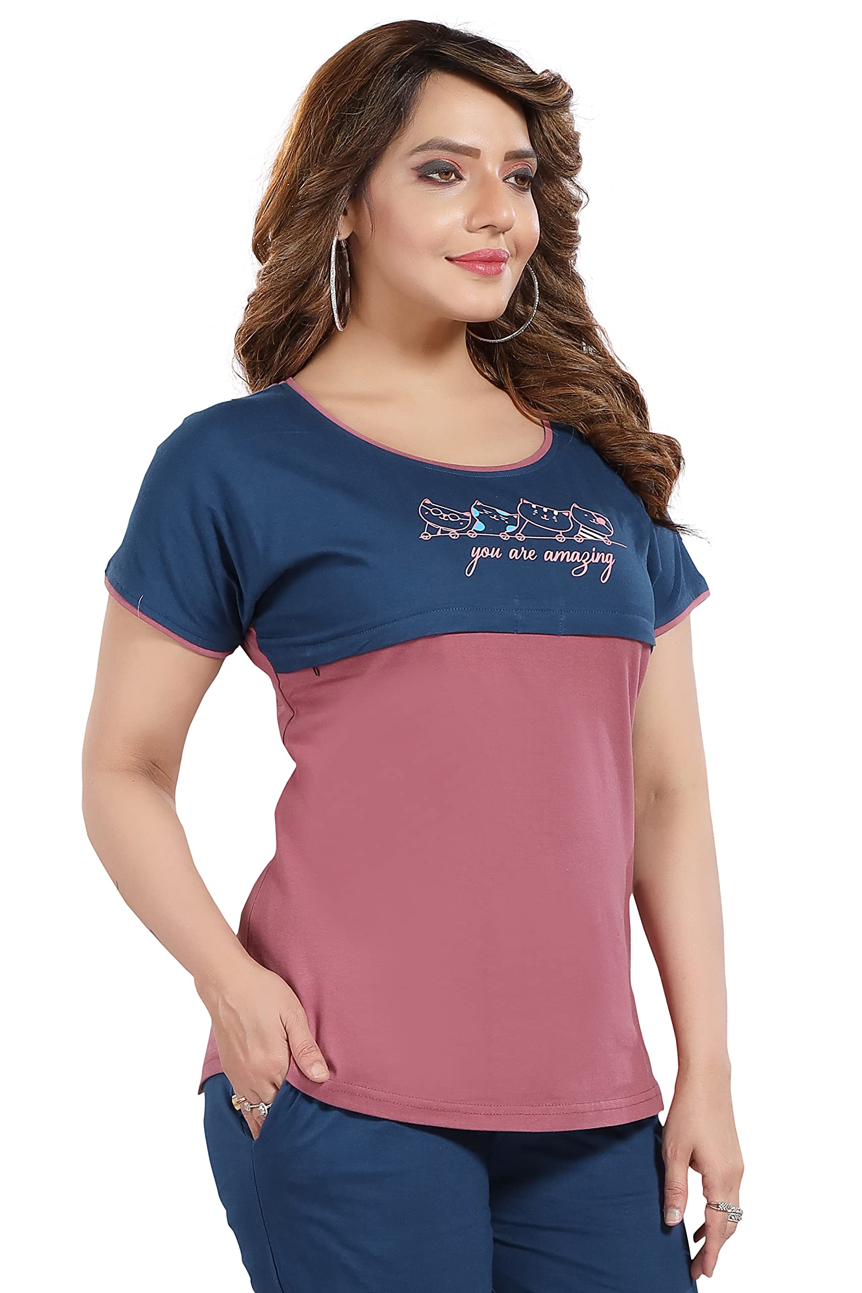 ATTEMPT Printed Women Nursing/Maternity/Feeding Top (X-Large, Light Maroon) - Image 3 thumbnail