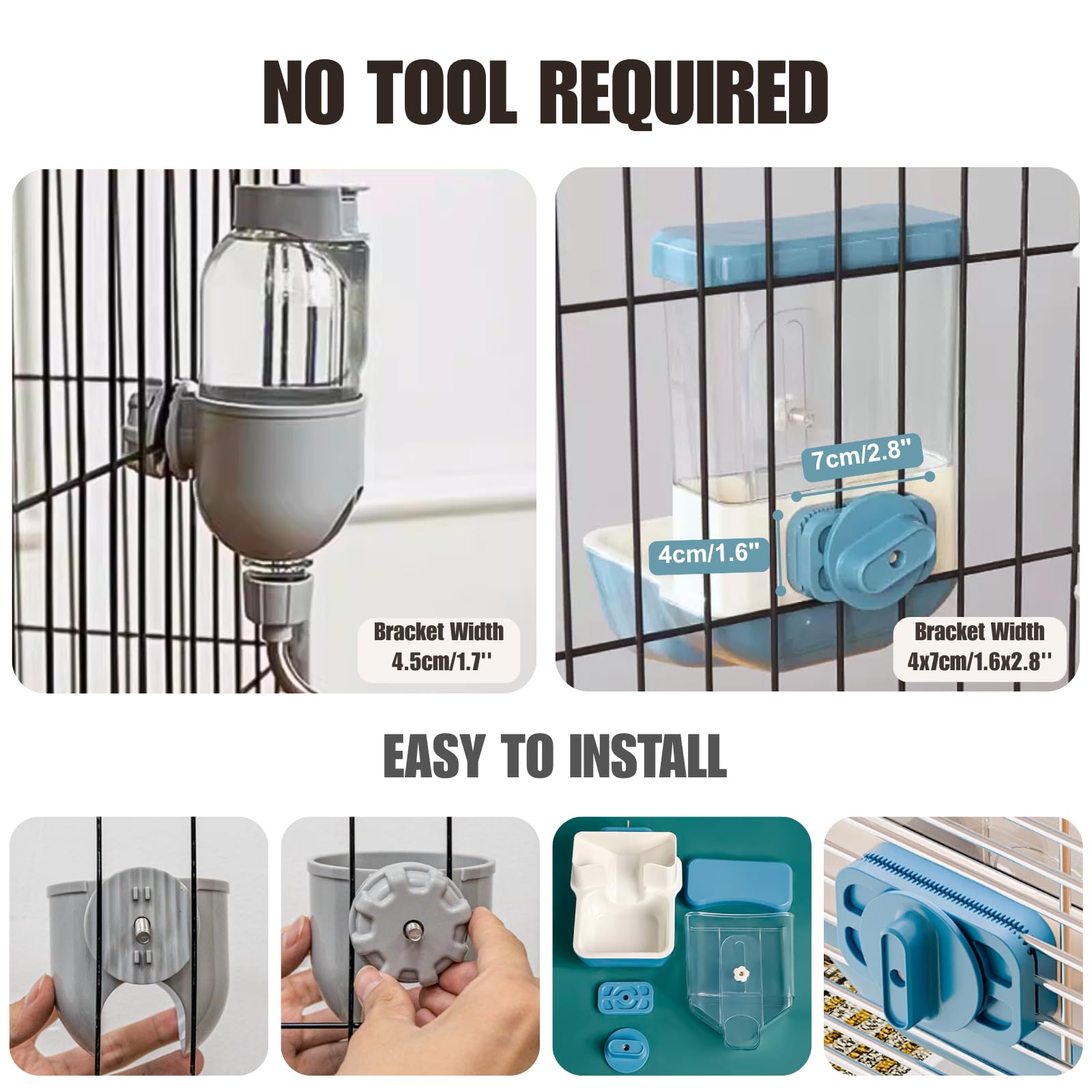 Dispensador Automático de Comida y Agua para Mascotas, Juego de Bebedero de Gravedad para Jaulas de Perros, Gatos, Conejos, Cobayas, Chinchillas, Hurones, Erizos (Azul)
