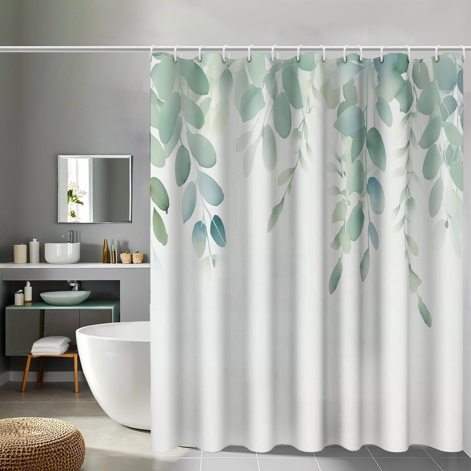 Rideau de douche 240x200 cm grand format imperméable lavable motif feuilles végétal