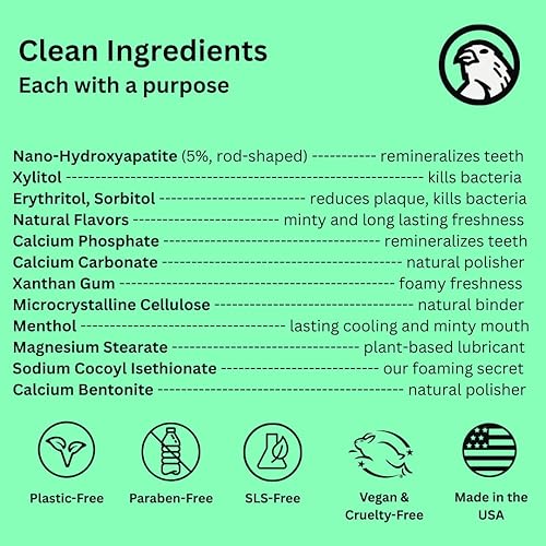 Miniatura 7 de Canary Nano Hydroxyapatite - Tabletas de pasta de dientes fresa y kiwi, remineralizantes, sin flúor, pestañas totalmente naturales con xilitol,