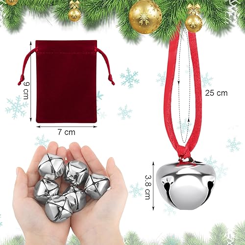 Miniatura 4 de Juego de 36 campanas de trineo de Papá Noel polar, regalo de Navidad, campanas de reno, campanas de Navidad a granel, cordón de cuero de Navidad,