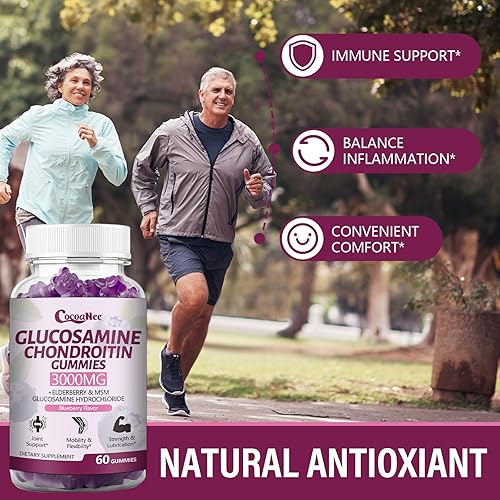 Miniatura 5 de 2 paquetes de gomitas de glucosamina condroitina de 3000 mg, suplemento de apoyo articular extra fuerte con MSM y saúco, flexibilidad, gomitas