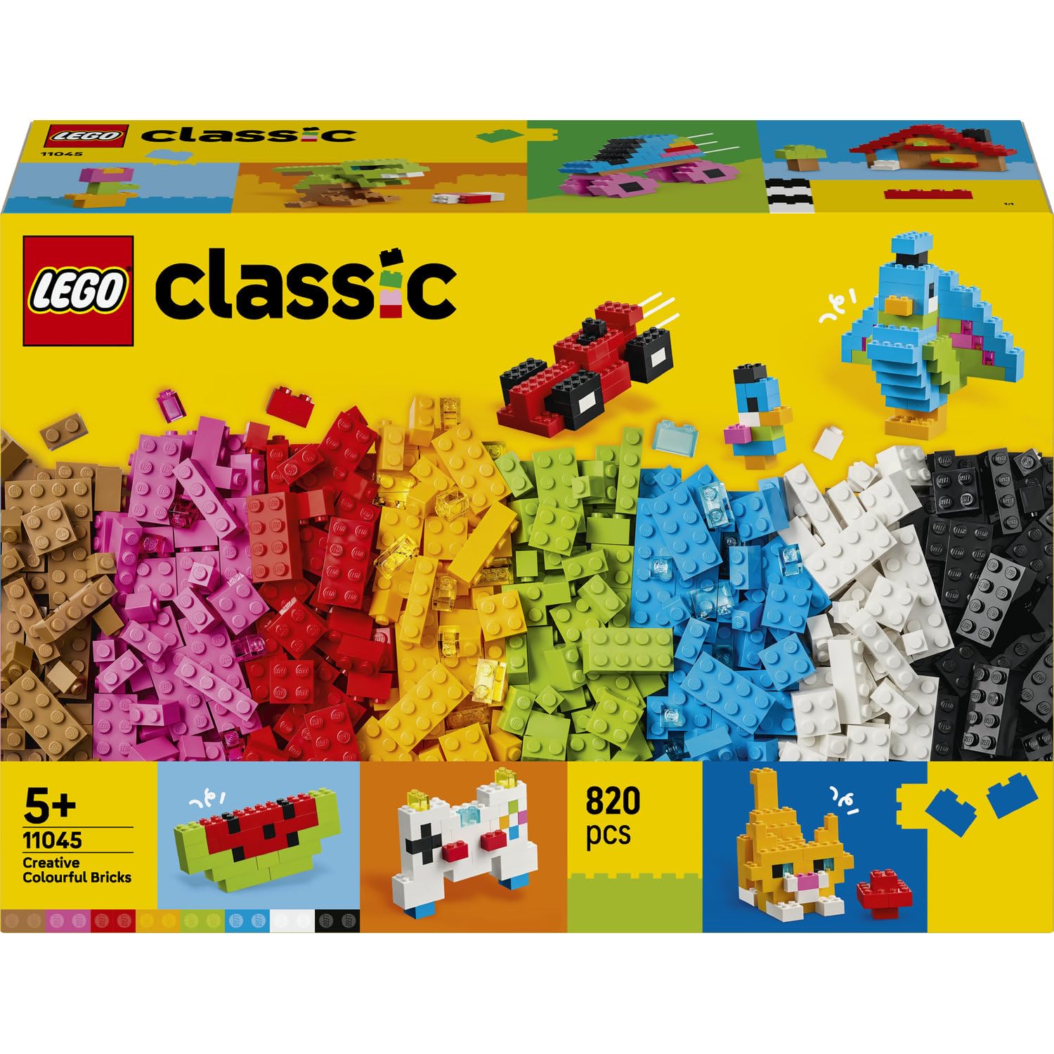 LEGO Classic Creative Colourful Bricks 11045 | Toys for 5+ Year Old Boys & Girls, Educational Set, Plane & Car, Dinosaur & Animal Figures, Birthday Gift, 820 Pieces