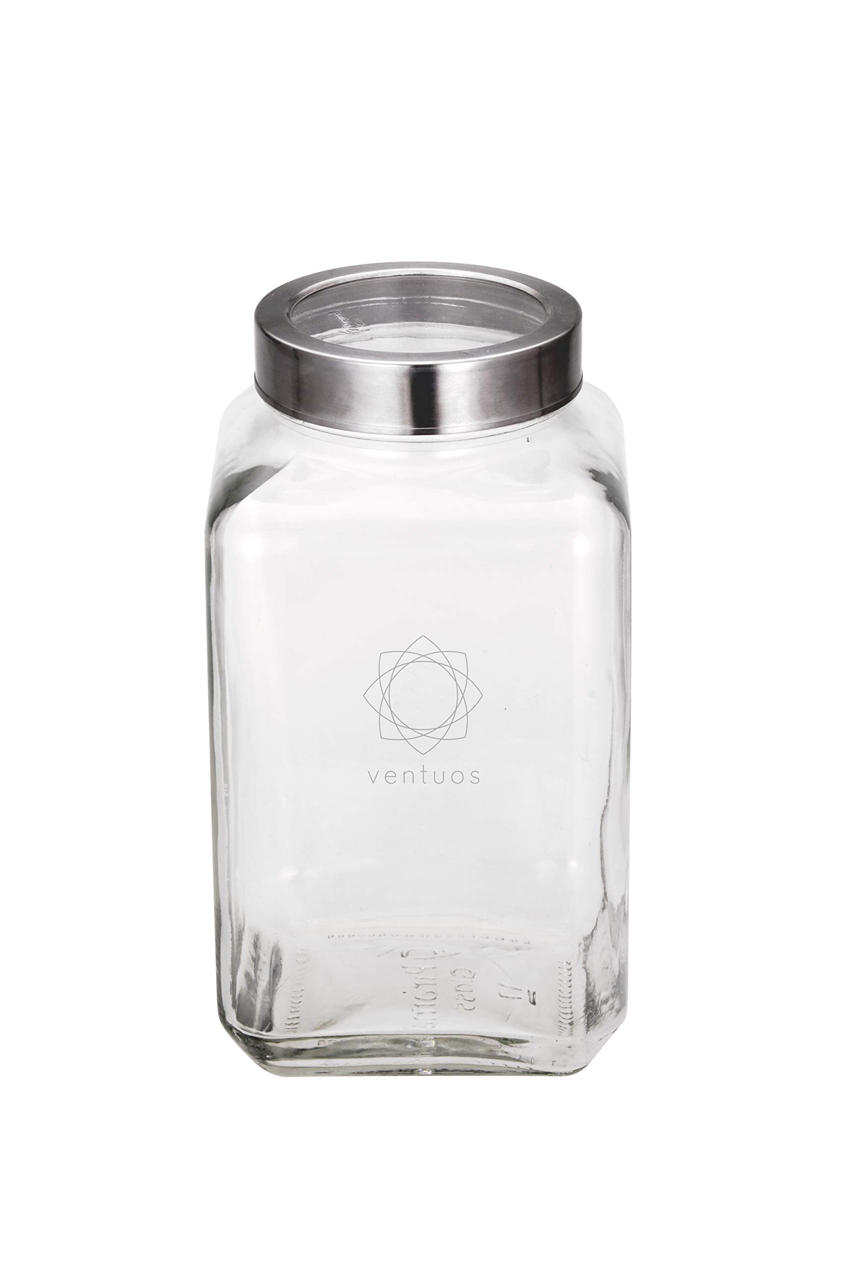 HIRVALL-Square Shape Glass Jar with Silver Air-Tight Silver Lid for Kitchen Food Storage Container - (3 LTR / 3000 ML / 3 KG) - Set of 1