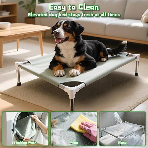 Miniatura 4 de Makerfire Cama elevada para perro, cuna elevada para interiores y exteriores, para perros medianos, cama desmontable para mascotas con pies Gris-M