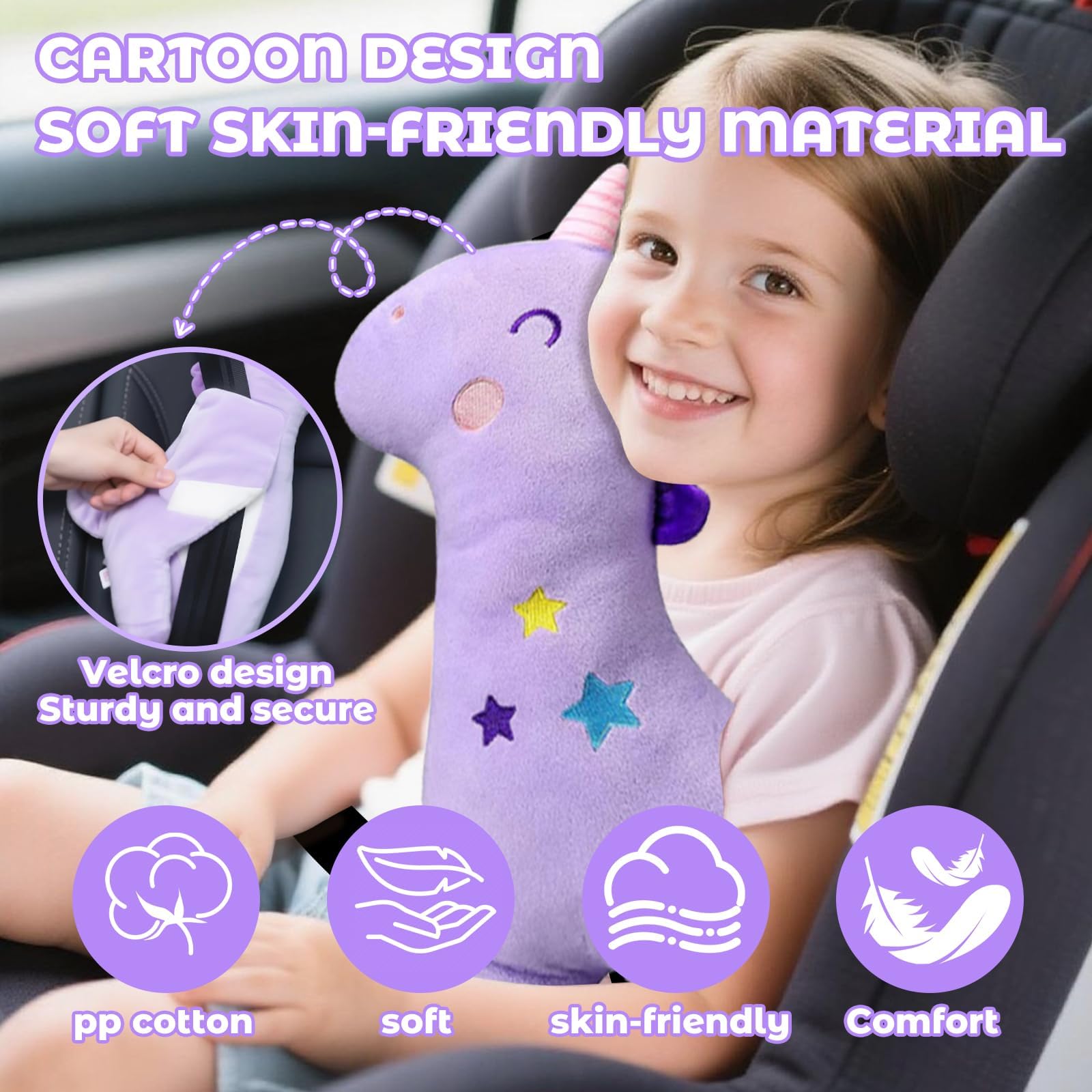 auvstar Niños Almohada para Cinturón de Seguridad de Coche, Almohadilla para el Hombro Protección para el Cinturón de Seguridad de Coche, Cojín para Cinturón de Seguridad de Coche (Unicornio)
