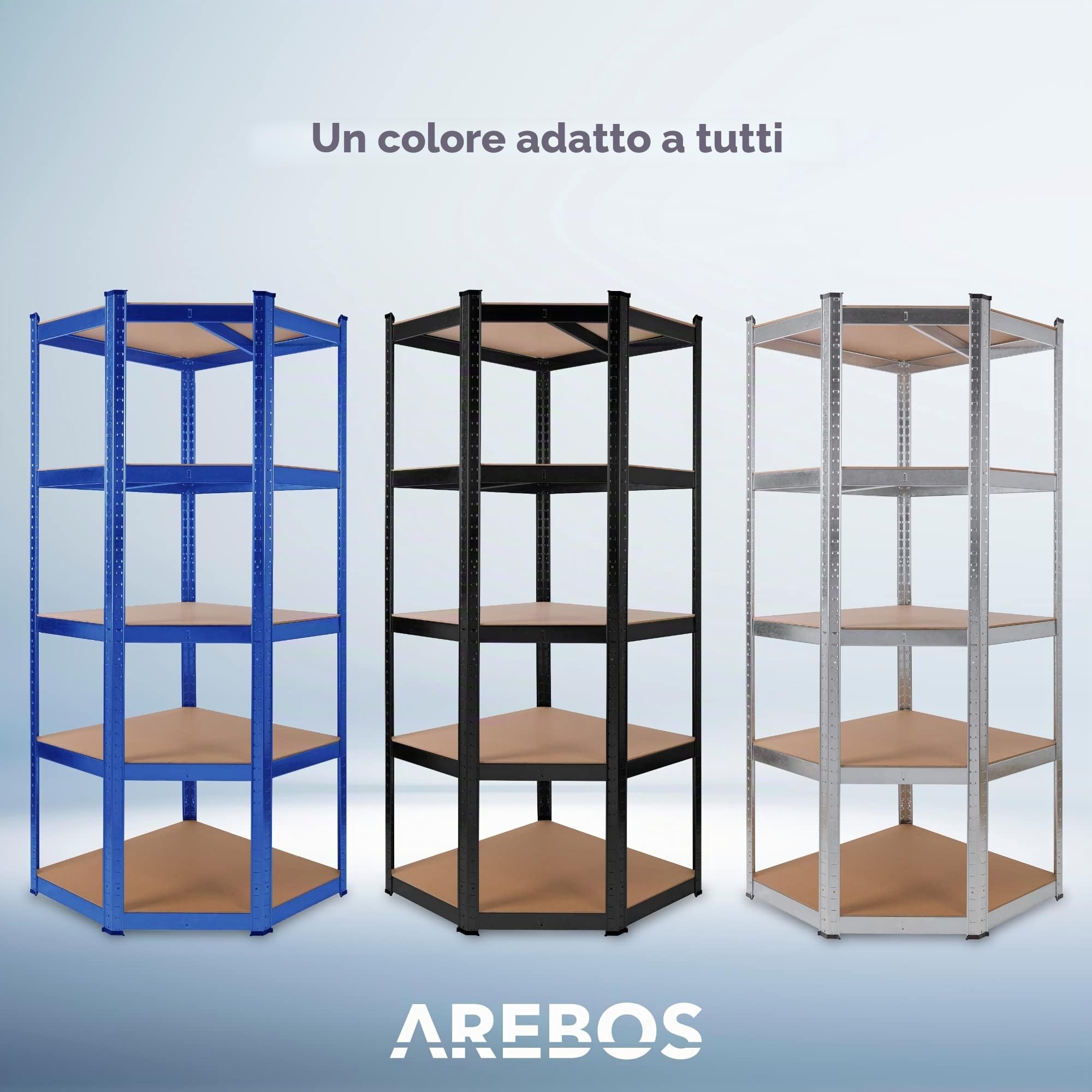 AREBOS Scaffalatura angolare Scaffalatura per carichi pesanti senza viti 875kg | Facile da montare grazie al sistema a innesto | 180 x 70 x 70 cm | 5 ripiani in MDF | fino a 175 kg per ripiano | blu